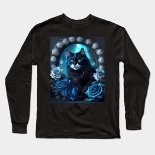 Cat with Roses - Modern digital art Long Sleeve T-Shirt